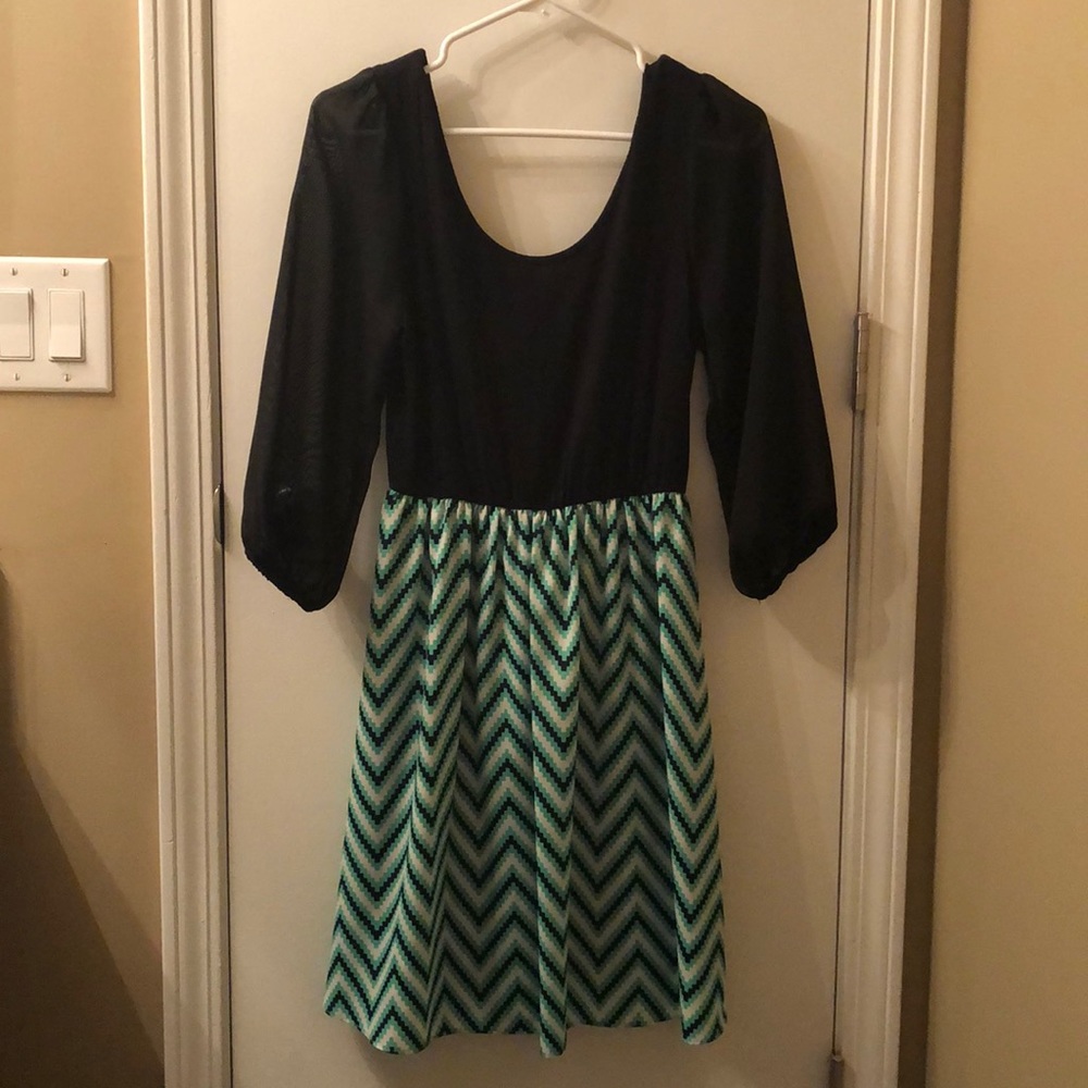3/4 Sleeve Chevron Print Dress